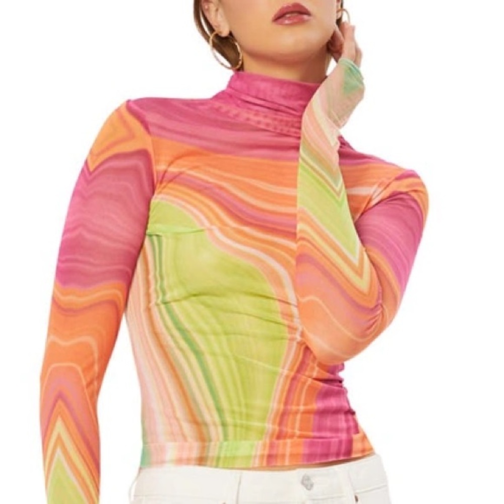 AFRM Zadie Mesh Top - Abstract Spring Wave